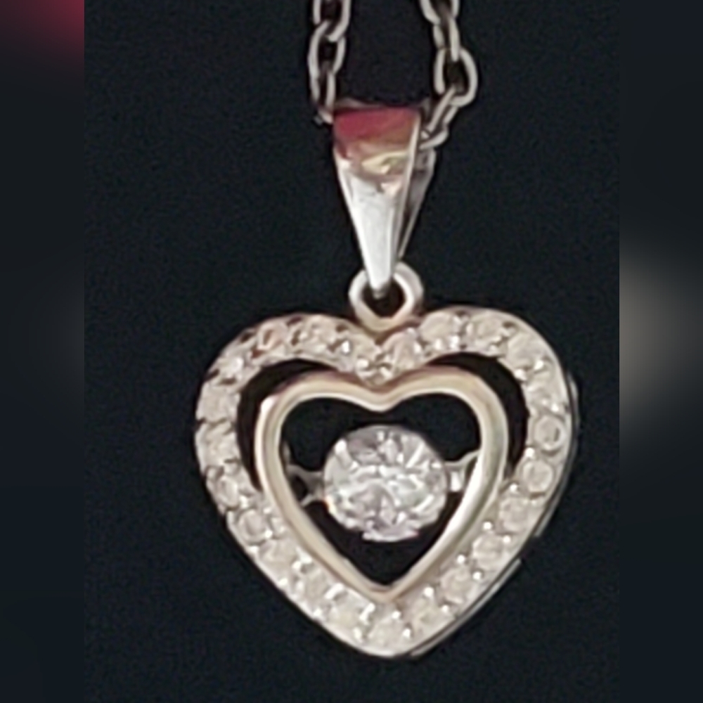 Heart Halo Pendant Necklace - Silver Tone with Clear Crystals